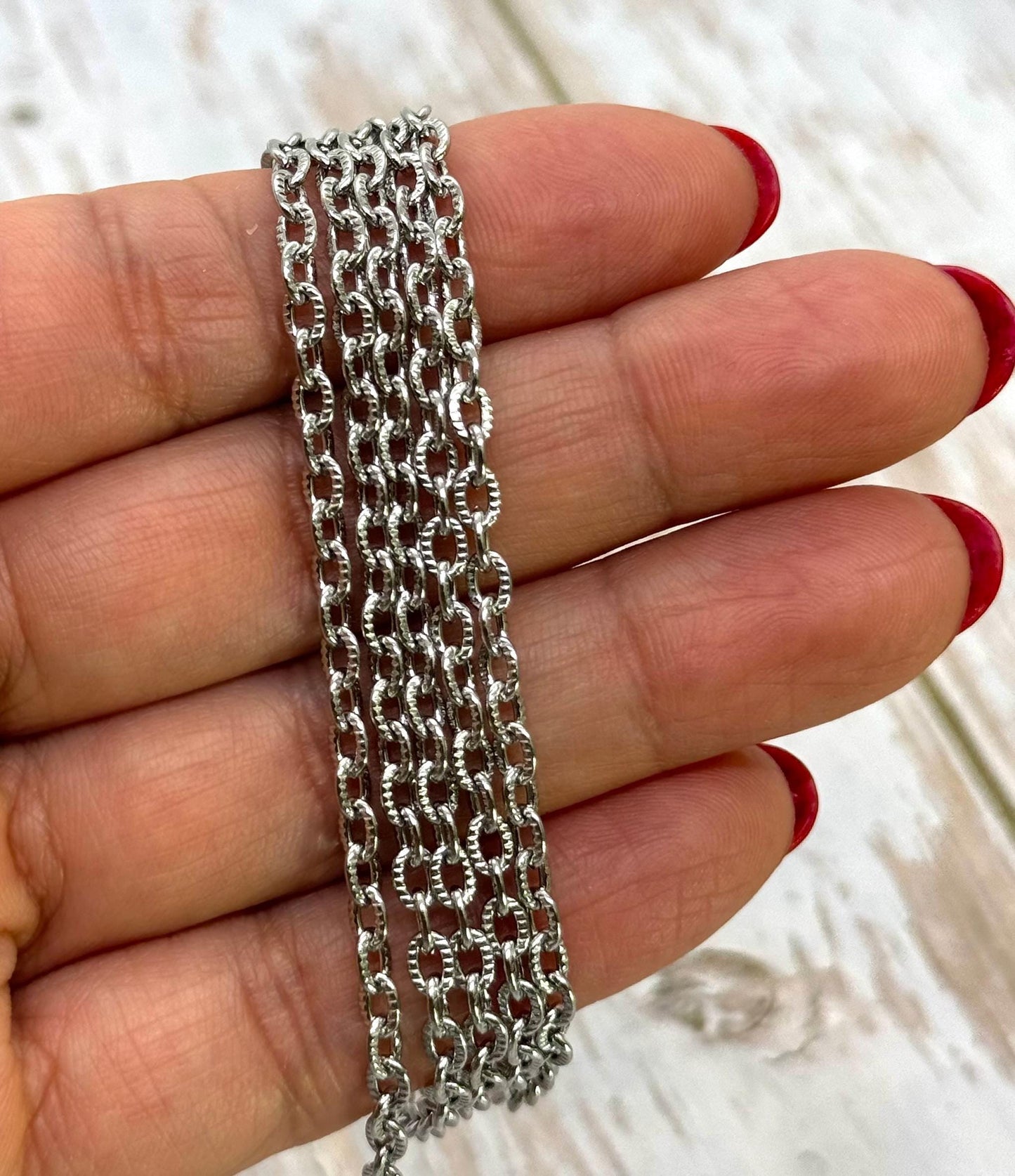 Dainty Textured Cable Chain, Stainless Steel