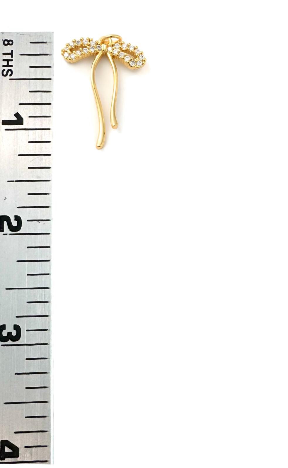 Dangly Bow Micro Pave Pendant, Shiny 18k Gold Plated - SY060
