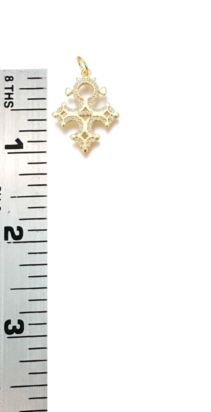 Fancy Cross Micro Pave Pendant, Shiny 18k Gold Plated - SY056