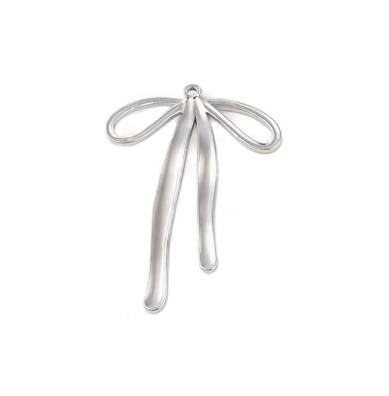 Large Ribbon Bow Charm, Stainless Steel - SS029