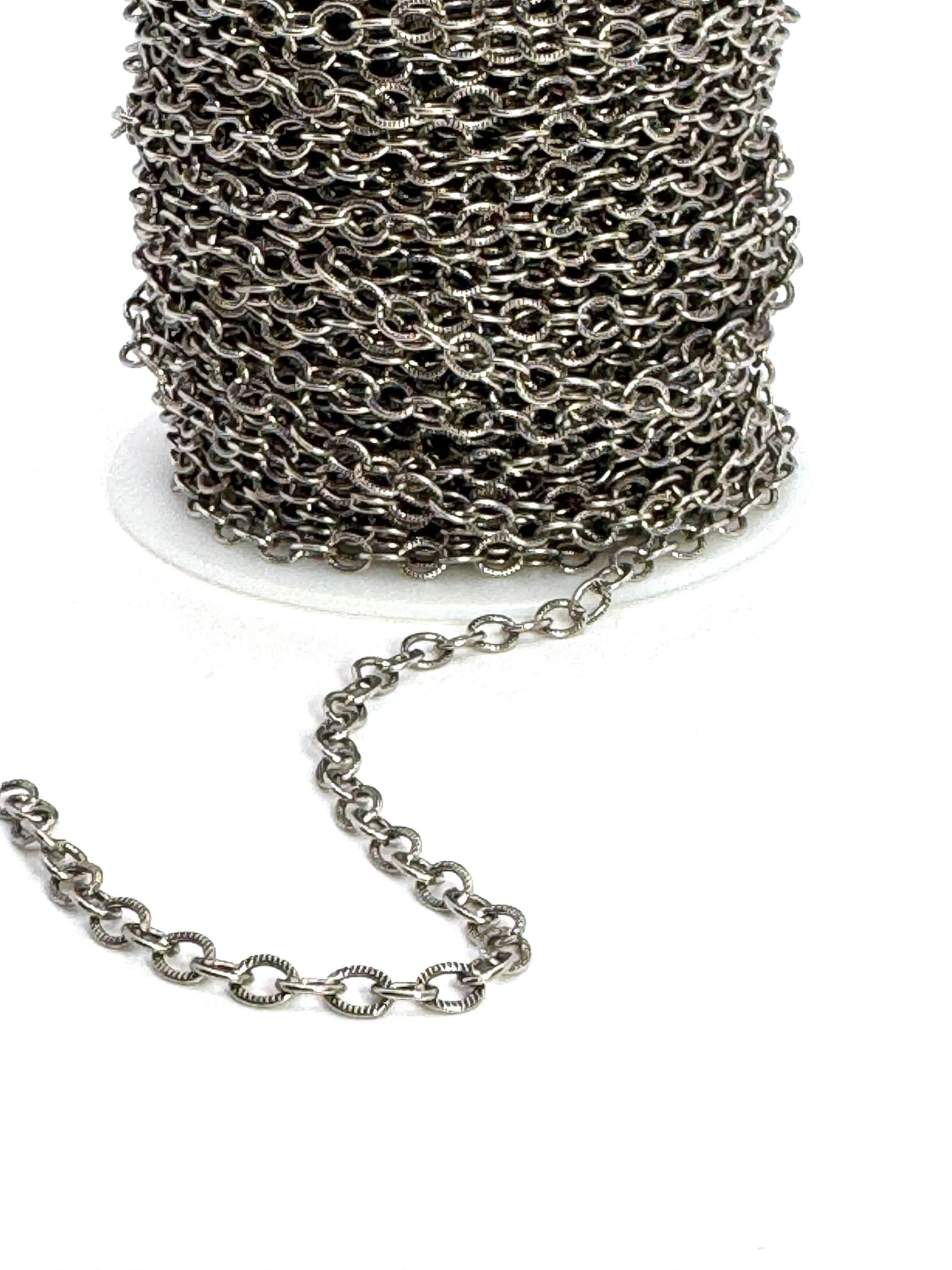 Dainty Textured Cable Chain, Antiqued Pewter Plated - P049-CH