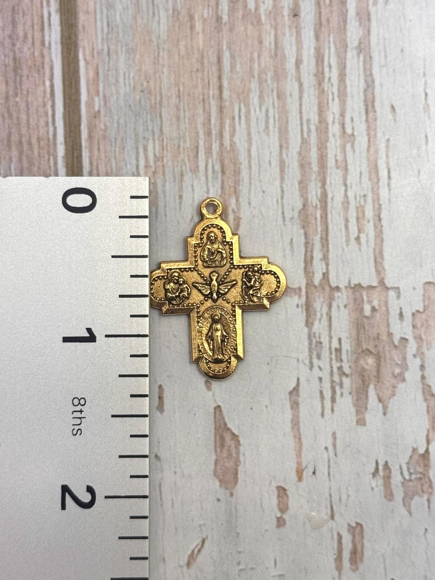 Double-Sided Christian Cross, Antiqued 18k Gold Plated - AG027