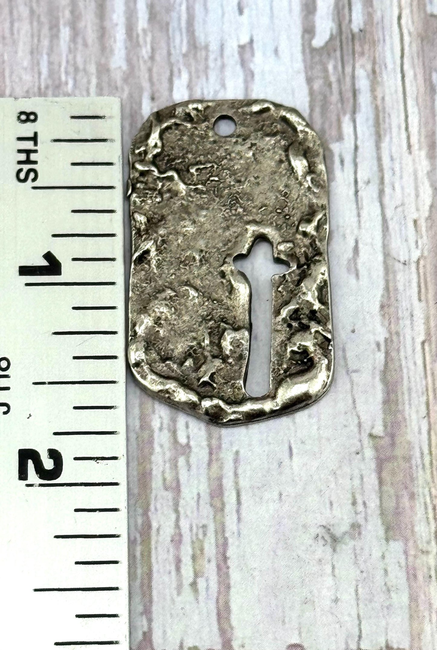 Hammered Cross Dog Tag, Antiqued Pewter - PT515