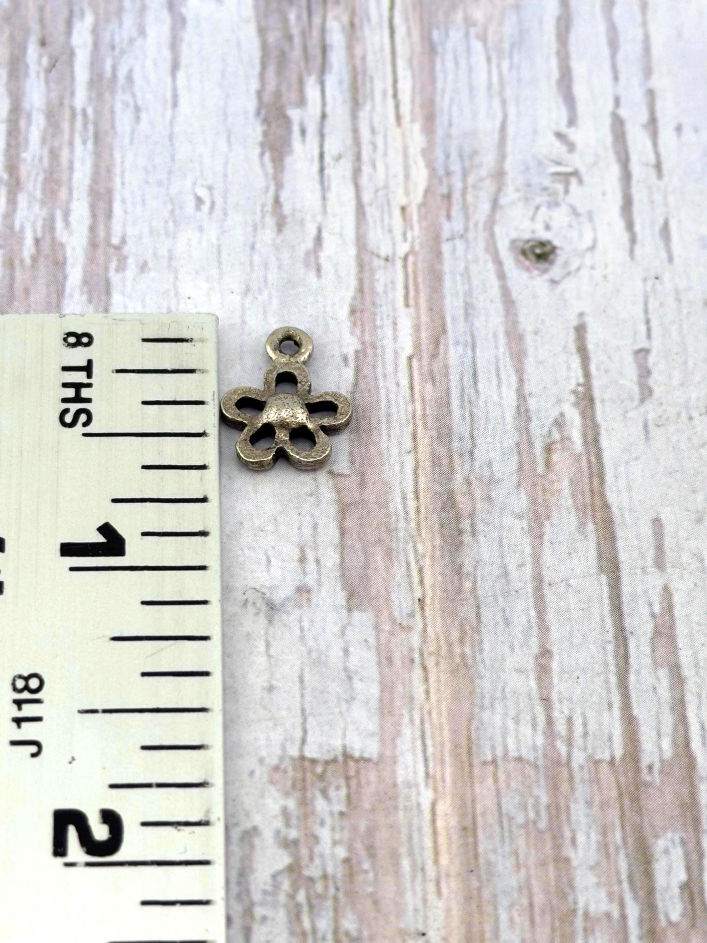 Tiny Silver Flower Charm, Antiqued Pewter - PT633