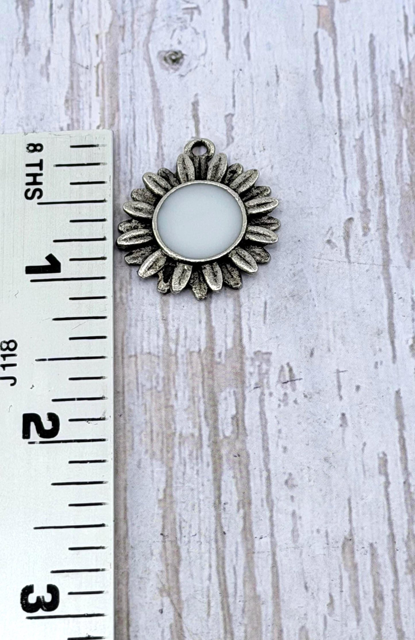 Large White Artisan Flower Charm, Antiqued Pewter - PT649
