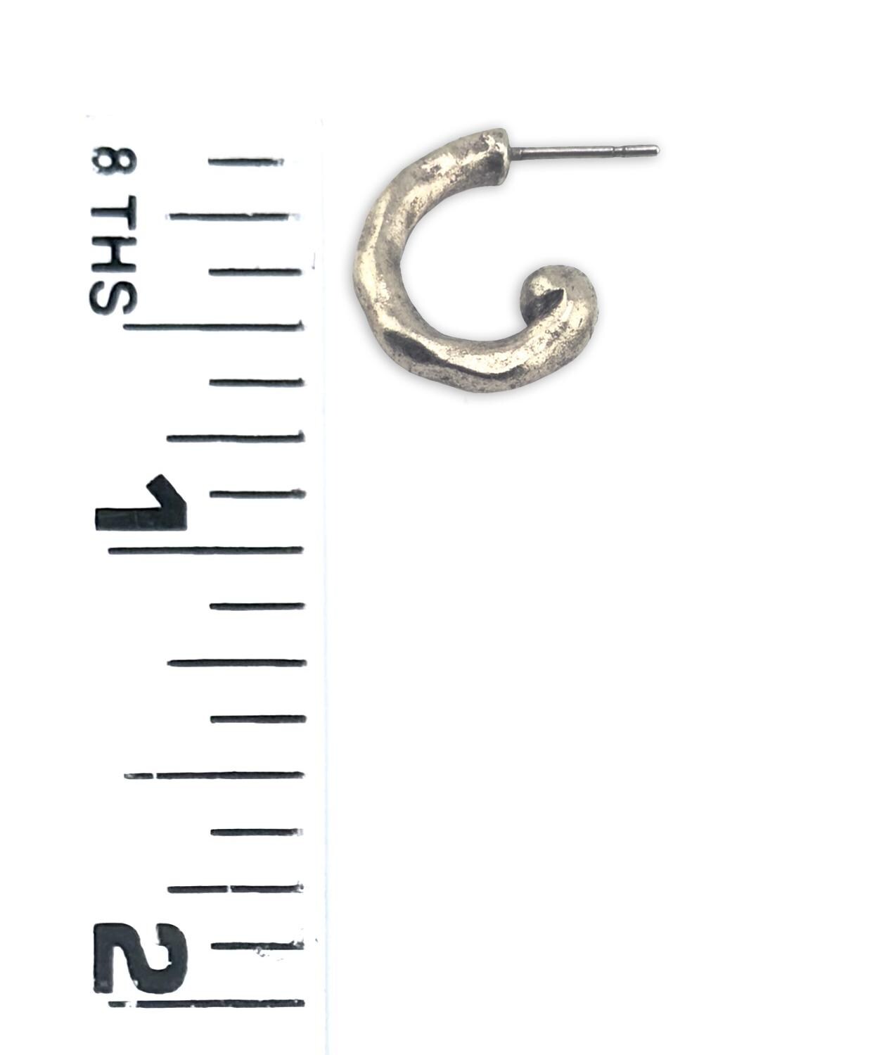 Mini Hammered Half Hoop Earrings, Antiqued Pewter and Stainless Steel - PT594