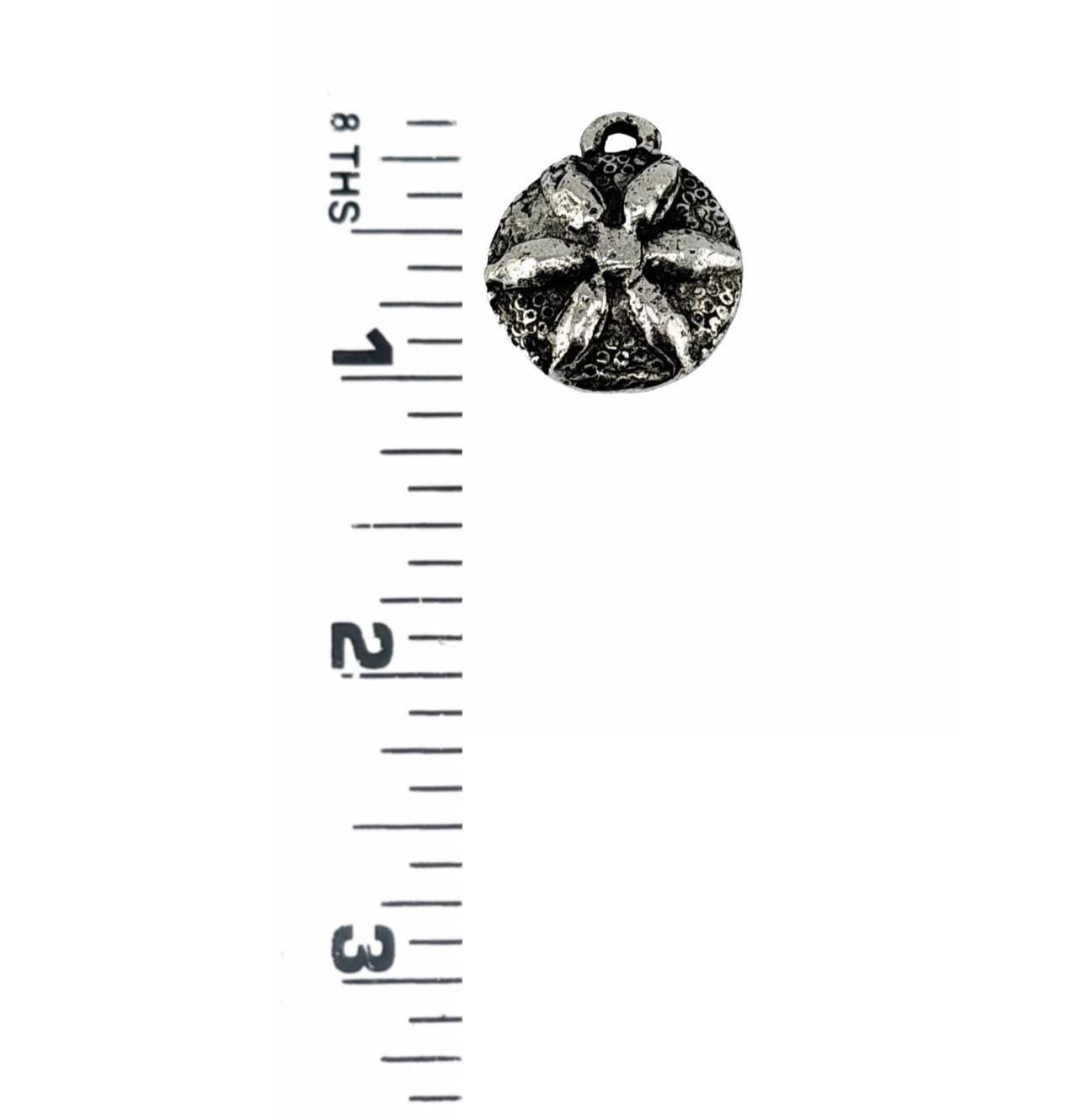 Rustic Round Flower Pendant, Antiqued Pewter - PT489