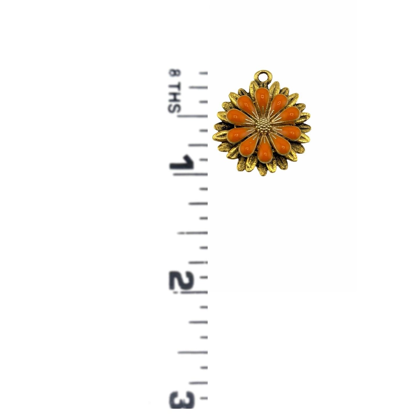 Sunset Orange Flower Charm, Antiqued 18k Gold Plated - AG576
