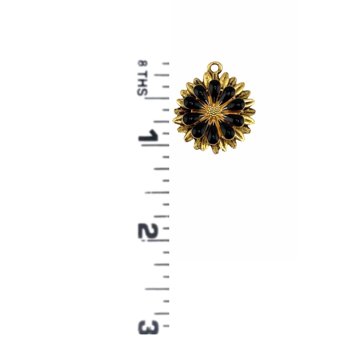 Ink Black Flower Charm, Antiqued 18k Gold Plated - AG571