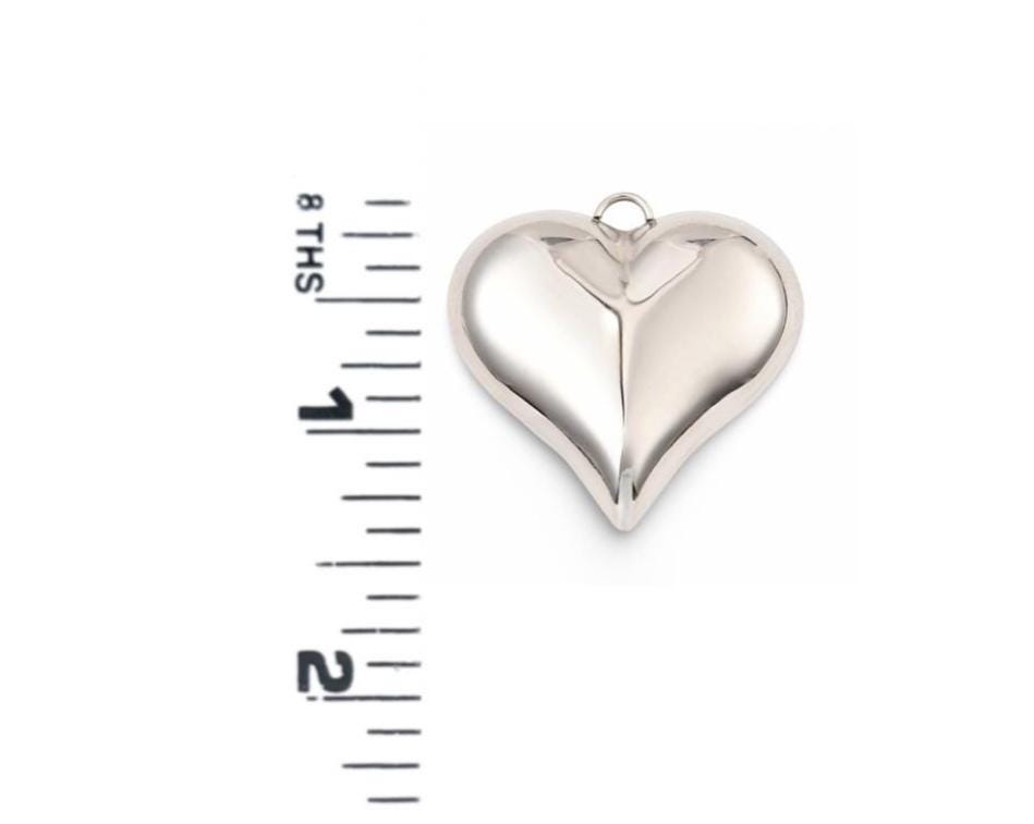 Puffy Heart Charm, Stainless Steel - SS096