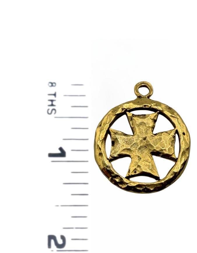Large Cross Boho Pendant, Antiqued 18k Gold Plated - AG743