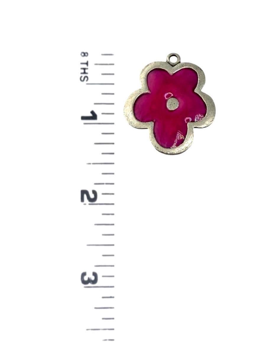 Pink Resin Boho Flower Charm, Antiqued Pewter - PT779