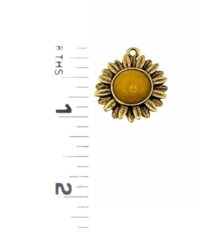 Yellow Jade Flower Charm, Antiqued Gold Plated - AG781