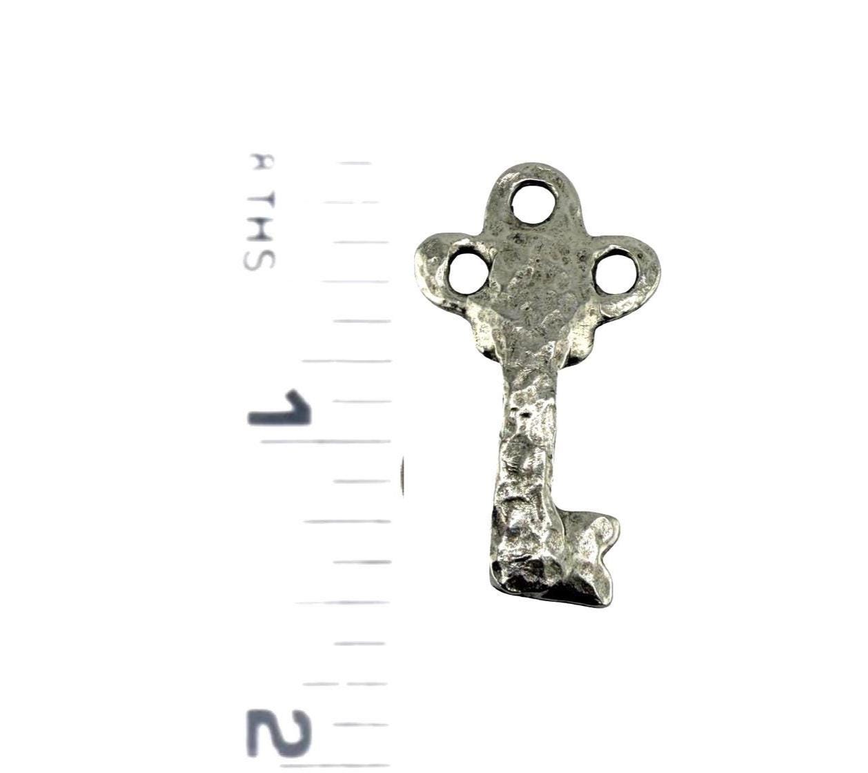 Hammered Key Charm, Antiqued Pewter - PT425
