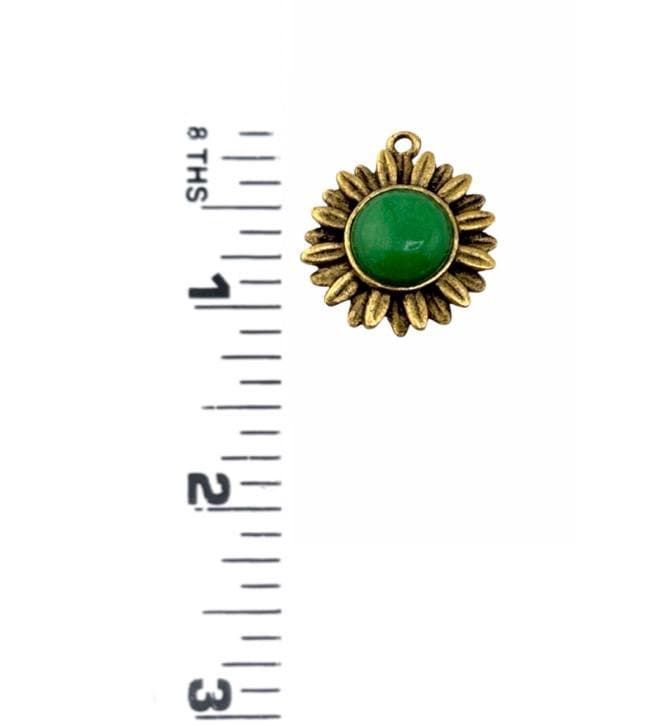 Green Jade Flower Charm, Antiqued 18K Gold Plated - AG643
