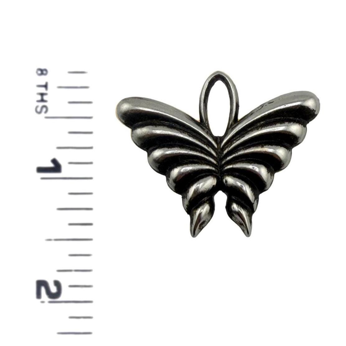 Large Artisan Butterfly Charm, Antiqued Pewter Plated - 012