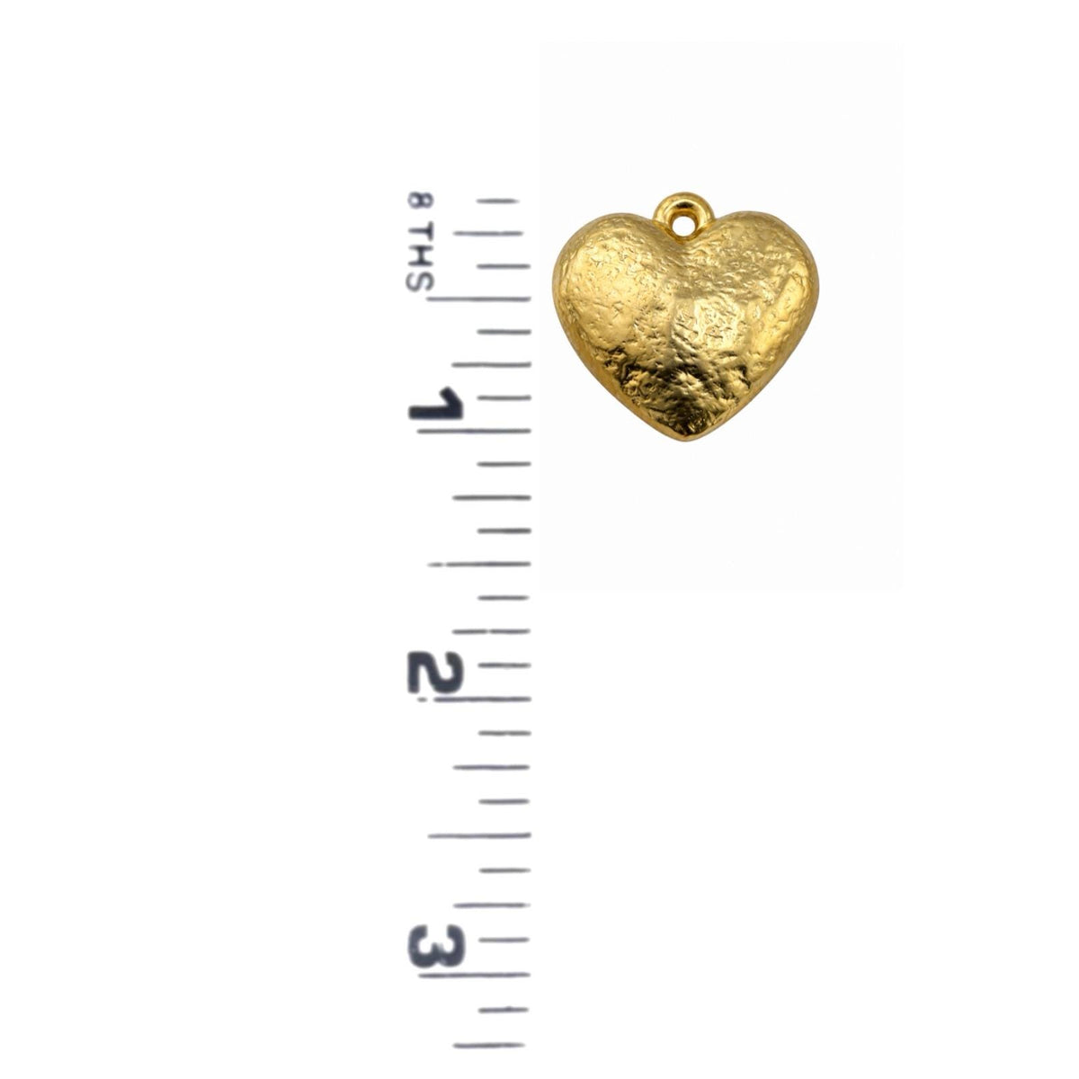Large Half-Puffy Hammered Boho Heart Charm, Satin Gold Plated - TB169