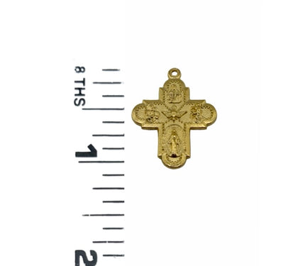 Breloque croix ornée double face, plaquée or 18 carats satiné - ST207