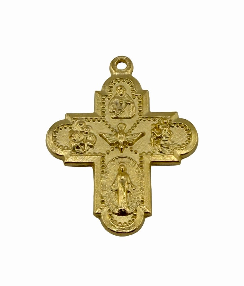 Breloque croix ornée double face, plaquée or 18 carats satiné - ST207