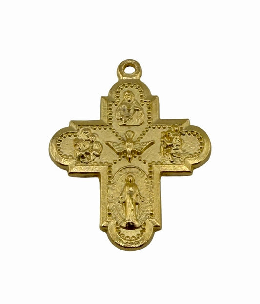 Double-Sided Embellished Cross Charm, Satin 18K Gold Plated - ST207