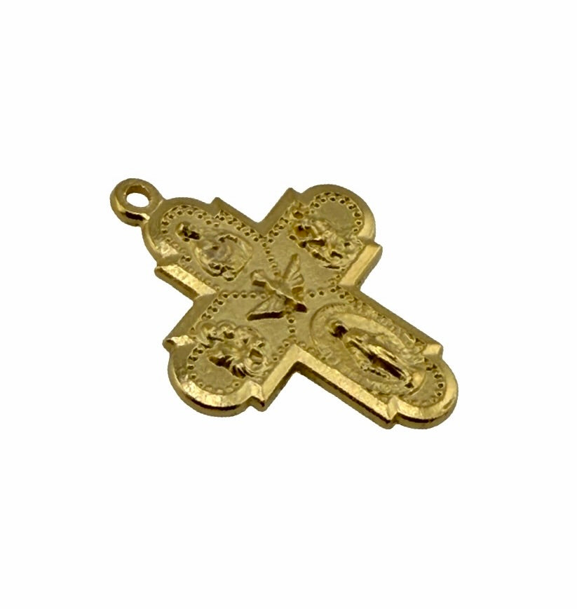 Breloque croix ornée double face, plaquée or 18 carats satiné - ST207