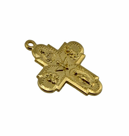 Breloque croix ornée double face, plaquée or 18 carats satiné - ST207