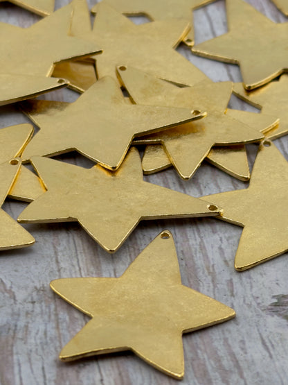 Smooth Asymmetrical Star Pendant, Satin 18k Gold Plated - ST334