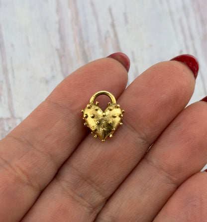 Breloque Cœur Gonflé Pointu, Plaqué Or 18 carats Vieilli - AG016