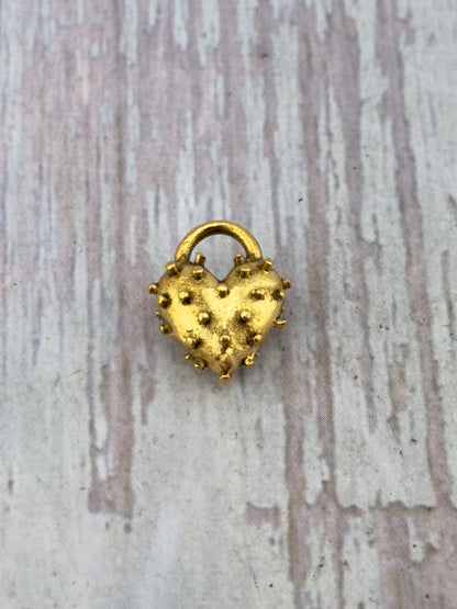 Breloque Cœur Gonflé Pointu, Plaqué Or 18 carats Vieilli - AG016