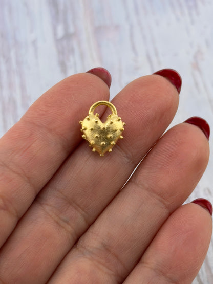 Tiny Spiky Heart Charm, Satin 18k Gold Plated - ST196