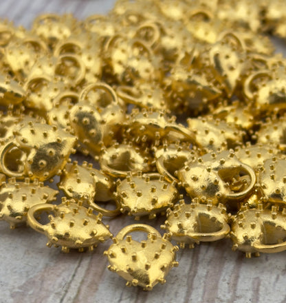 Tiny Spiky Heart Charm, Satin 18k Gold Plated - ST196