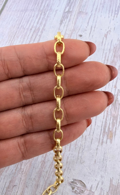 Oval Hammered Rolo (or Belcher) Chain, Satin 18k Gold Plated - S079-CH
