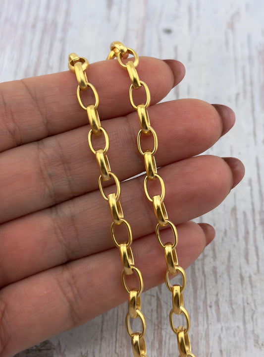Cadena Rolo Lisa Ovalada, Baño de Oro de 18k Satinado - S078-CH
