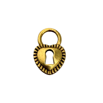 Small Heart Padlock Charm, Antiqued 18k Gold Plated - AG031