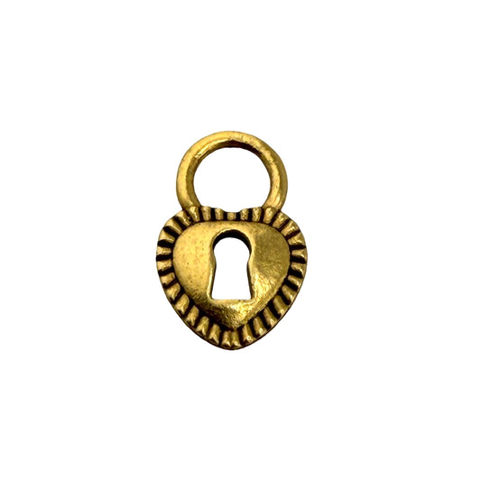 Small Heart Padlock Charm, Antiqued 18k Gold Plated - AG031