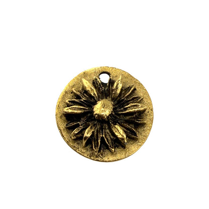 Round Daisy Flower Charm, Antiqued 18k Gold Plated - AG023