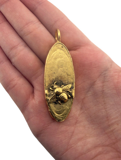 LIMITED EDITION Bee Oval Pendant, Antiqued Gold Plated