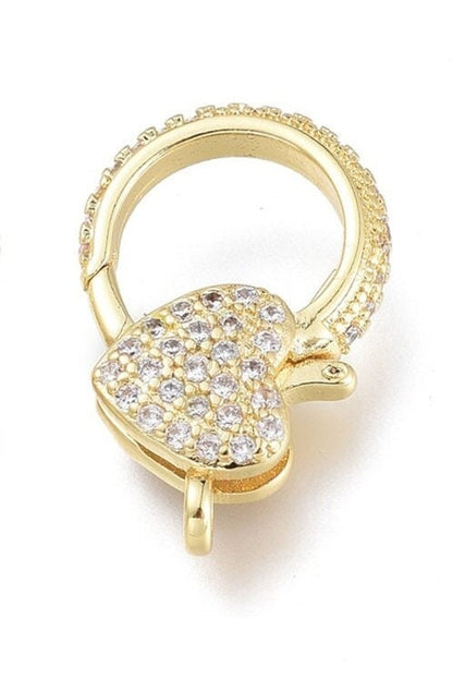 Sparkly Heart Round Lobster Clasp, Shiny 18k Gold Plated - SY080
