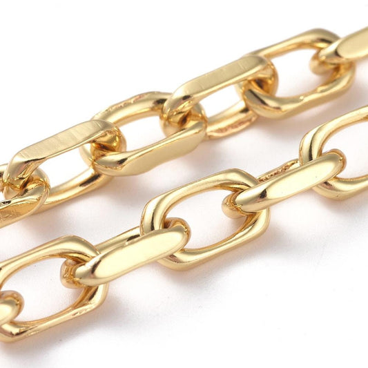 Large 10mm Cable Chain, Shiny 18k Gold Plated