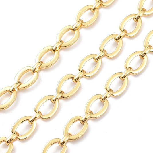 11x8mm Oval Link Cable Chain, Shiny 18k Gold Plated