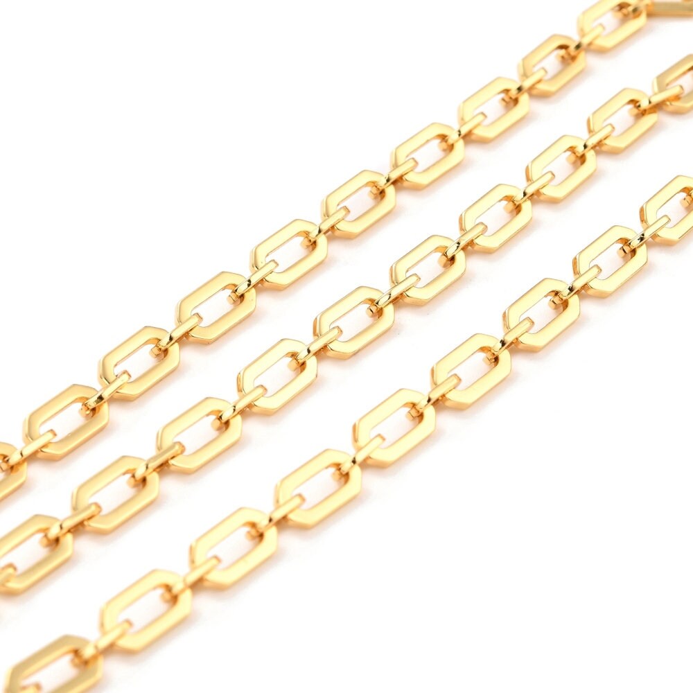 Long Link Cable Chain, Shiny 18k Gold Plated