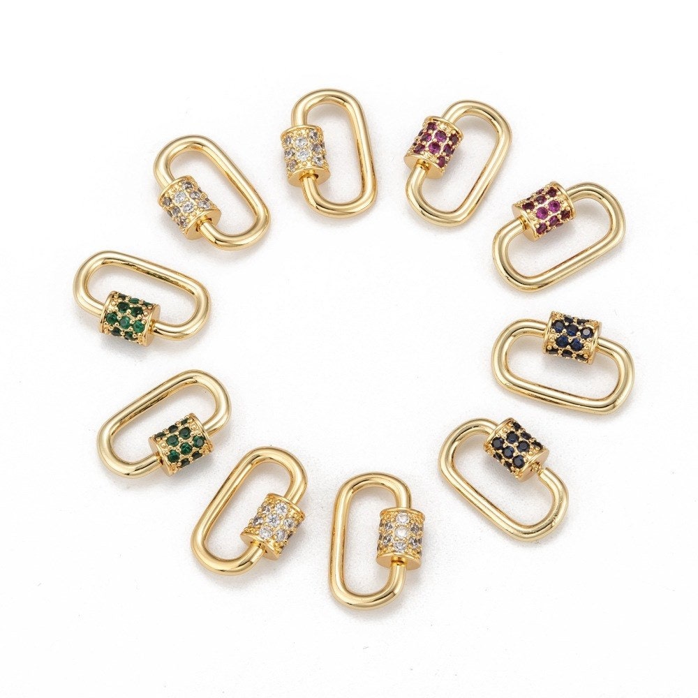 Micro Pave Screw Carabiner Clasp, Shiny 18k Gold Plated - SY083