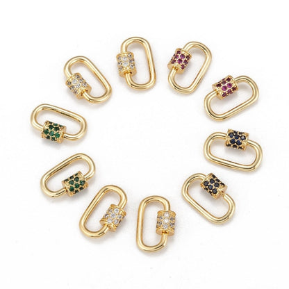 Micro Pave Screw Carabiner Clasp, Shiny 18k Gold Plated - SY083