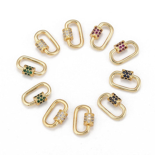Micro Pave Screw Carabiner Clasp, Shiny 18k Gold Plated - SY083