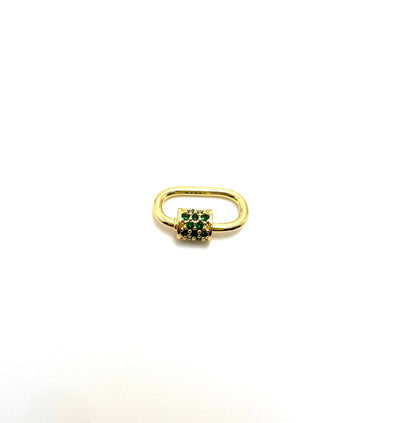 Micro Pave Screw Carabiner Clasp, Shiny 18k Gold Plated - SY083