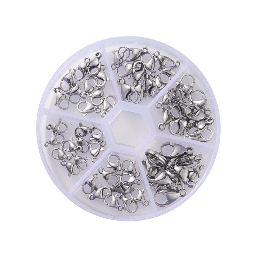 60 Pieces - Bulk Lobster Clasps, 9mm 10mm 11mm 12mm 13mm 15mm, Stainless Steel