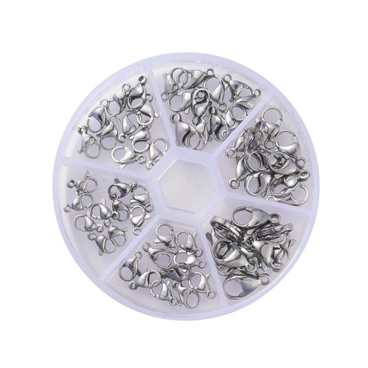 60 Pieces - Bulk Lobster Clasps, 9mm 10mm 11mm 12mm 13mm 15mm, Stainless Steel