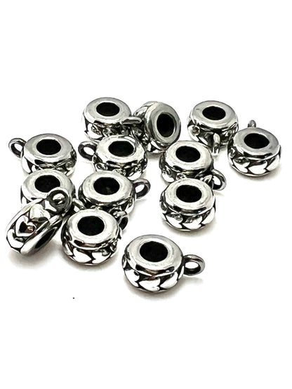 3 Heart Pattern Tube Bails, Stainless Steel - SS085