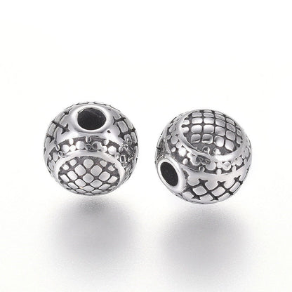 Variety of Textured Round Spacer Beads, 8mm/9mm/10mm, Stainless Steel