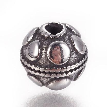 Variety of Textured Round Spacer Beads, 8mm/9mm/10mm, Stainless Steel
